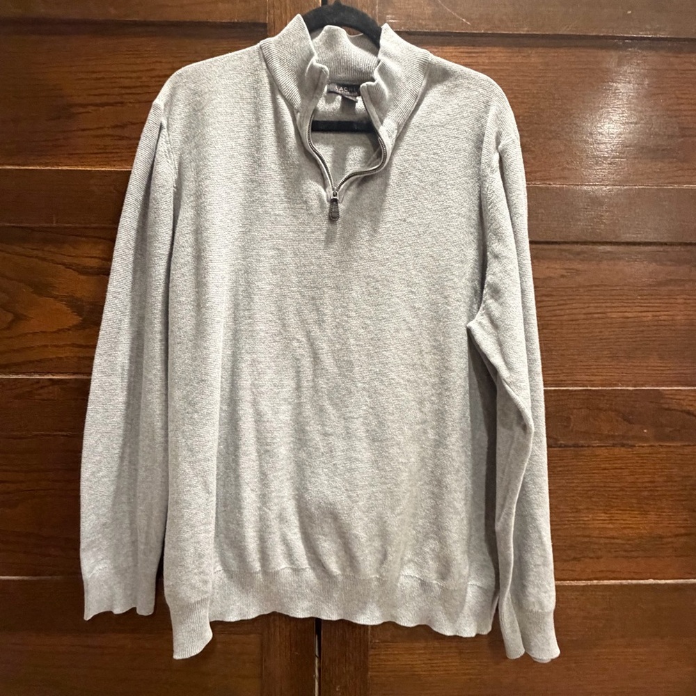 LACHLAN XXL BRITISH INSP 1/4 ZIP MOCK TURTLENECK knit grey long sleeve cotton